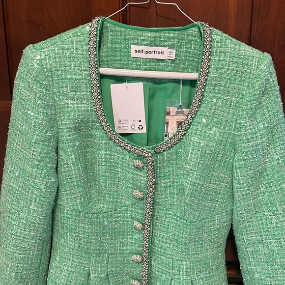 Self Portrait Long sleeve green dress with diamonds and sparkles! Never worn! - Picture 2 of 11